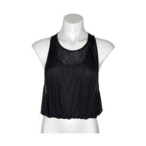 FREE PEOPLE MOVEMENT Flowy Crop Built In Bra Tank Black/ Rainbow Stitching